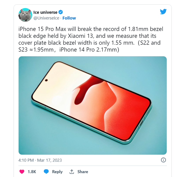 21點：iPhone 15 Pro Max CAD外觀渲染圖曝光：最窄1.5mm將打破紀錄